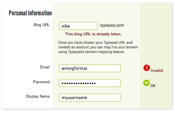 typepad inline validation