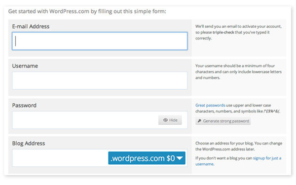 wordpress form hints