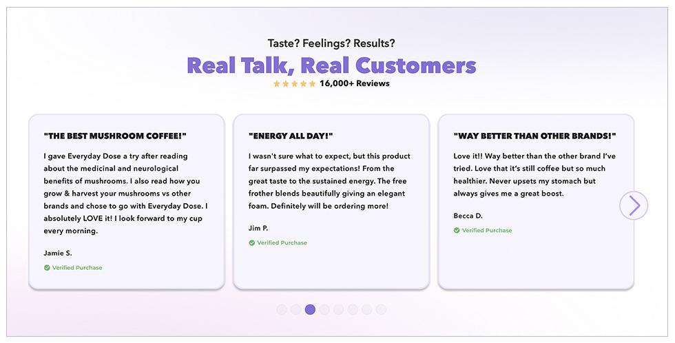 Ecommerce customer reviews social proof example.