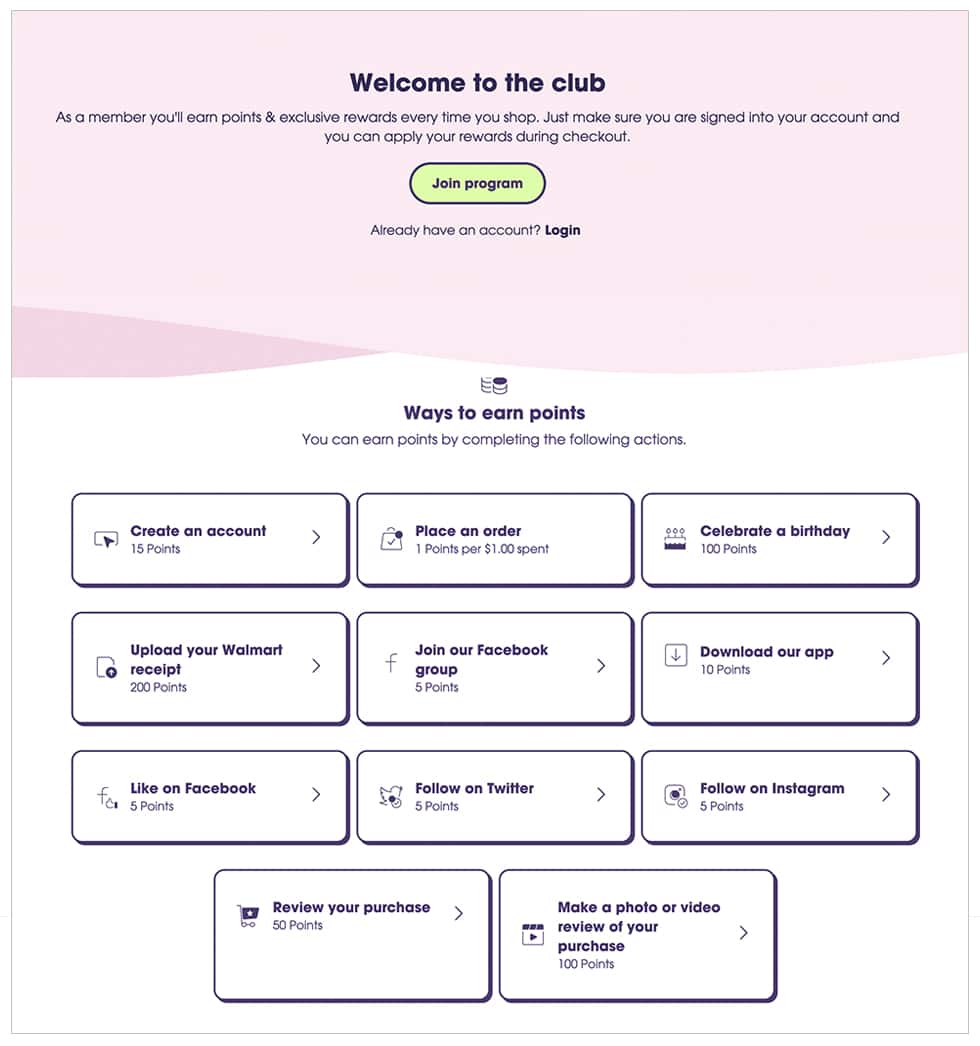 Ecommerce custom rewards and loyalty program example from Obvi