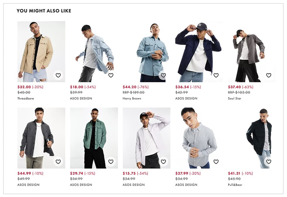Ecommerce related products example from ASOS.