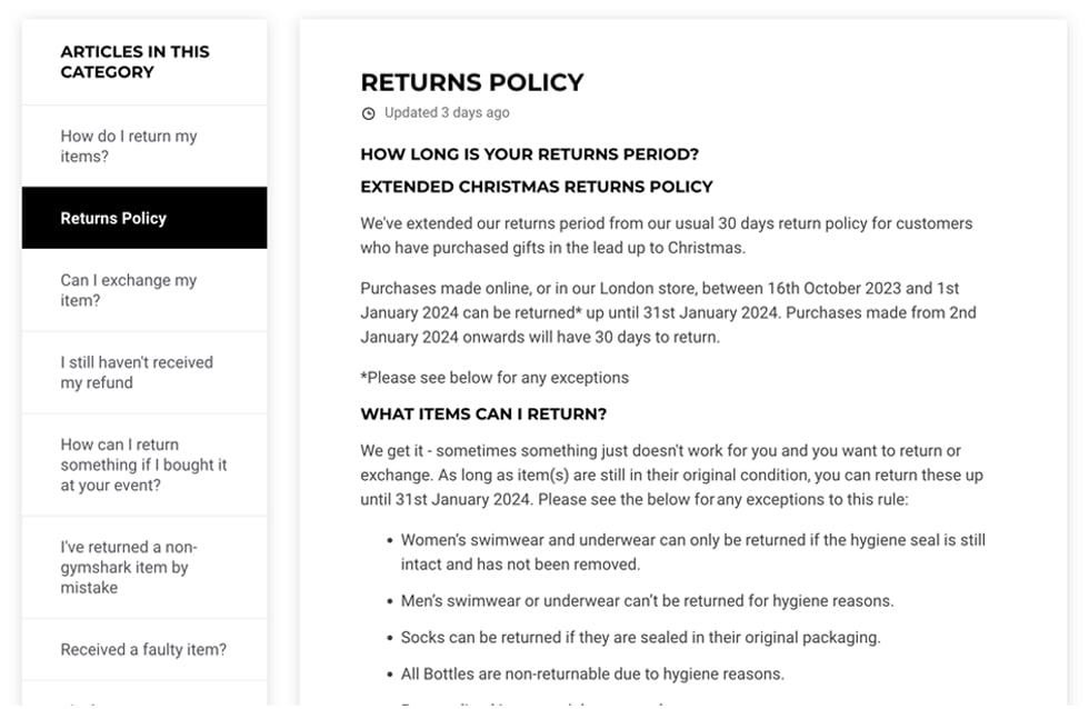 Ecomm return policy example